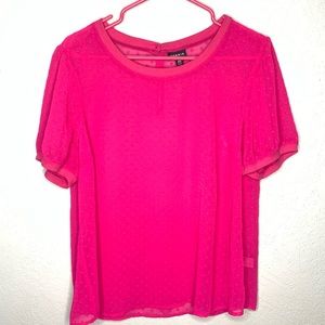Torrid Sheer raised polka dot hot pink blouse A1
